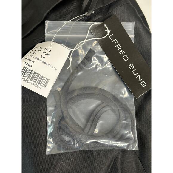 Alfred Sung NWT Black Strapless Draped Bodice Column Dress Oversized Bow 2 - Picture 6 of 9